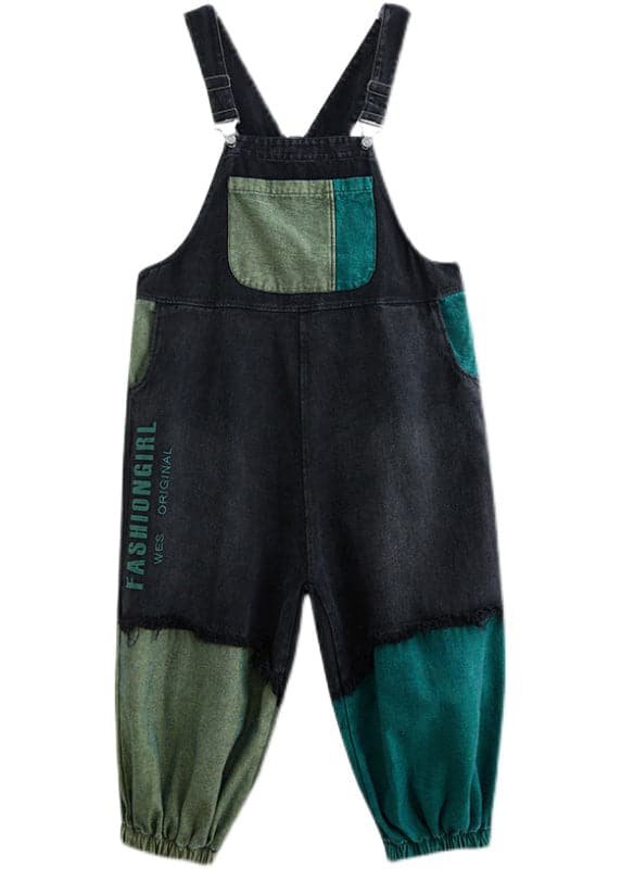 Streetwear Black Asymmetrical Pocket Cotton denim Jumpsuit Spring YLHC-JPTS220310