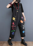 Streetwear Black painting Print Denim Jumpsuit Spring dylinoshop