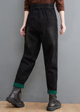 Style Black Pockets Patchwork denim Pants Spring YLHC-LPTS211124