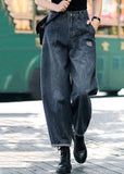 Style Navy High Waist Pockets Harem Casual Fall Denim  Pants BSNZ-LPTS211014