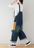 Style dark Blue Pockets Patchwork Cotton denim Jumpsuits Spring dylinoshop