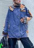 Style hooded patchwork  tunics for women denim blue Plus Size Clothing outwear AT-DJK201105
