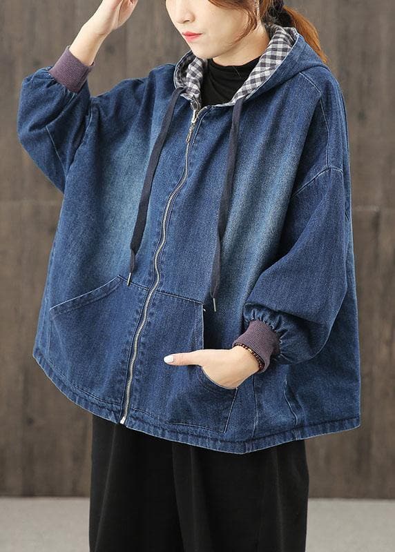 Style hooded pockets clothes For Women Photography denim blue blouses TCT200915