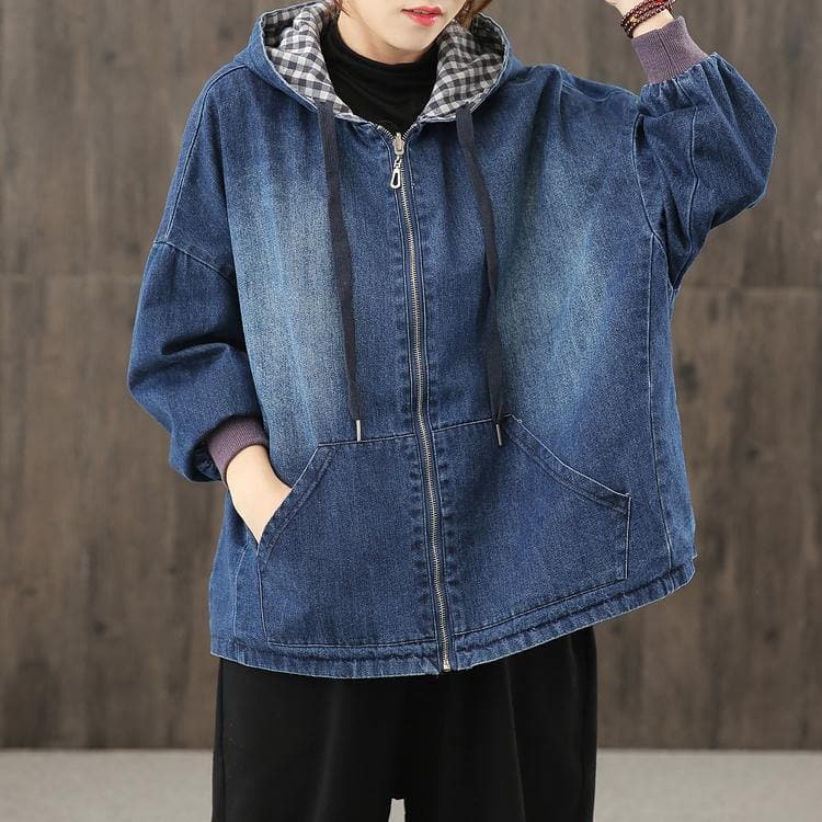 Style hooded pockets clothes For Women Photography denim blue blouses TCT200915