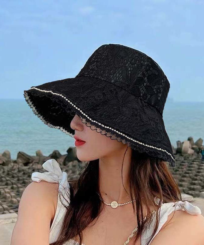 Stylish Black Solid Color Lace Floppy Sun Hat dylinoshop