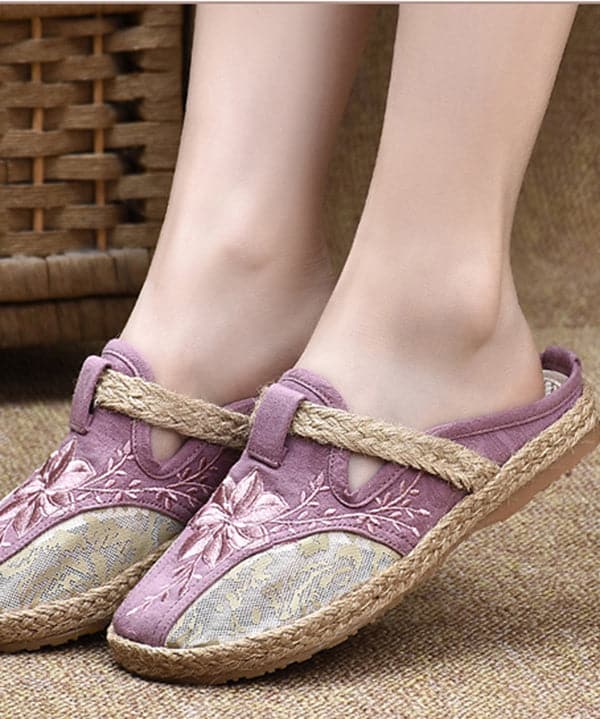 Stylish Light Purple Cotton Fabric Embroideried Splicing Slide Sandals BX-LT220407