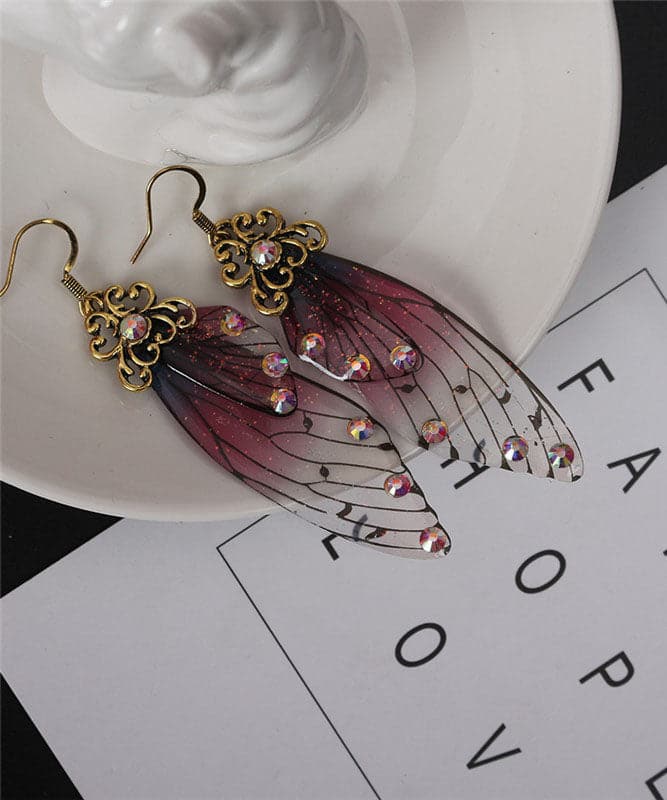 Stylish Purple Acrylic Butterfly Wings Zircon Drop Earrings Jew-EAR220805