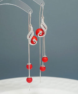 Stylish Red Pearl Phoenix S925 Silver Drop Earrings Jew-EAR220805