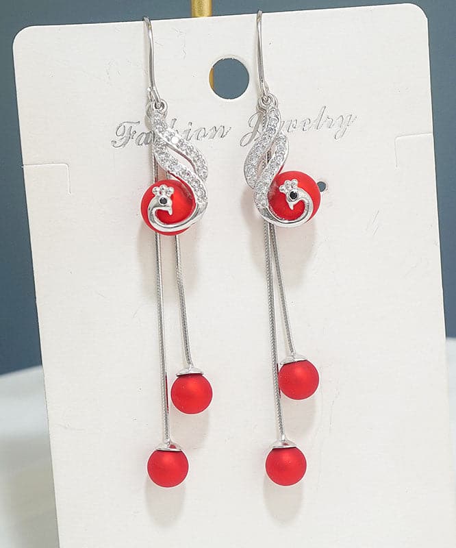 Stylish Red Pearl Phoenix S925 Silver Drop Earrings Jew-EAR220805