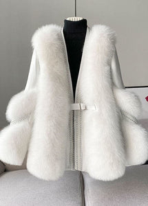 Stylish White V Neck Patchwork Mink Hair Coats Winter DJK211215