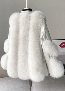 Stylish White V Neck Patchwork Mink Hair Coats Winter DJK211215