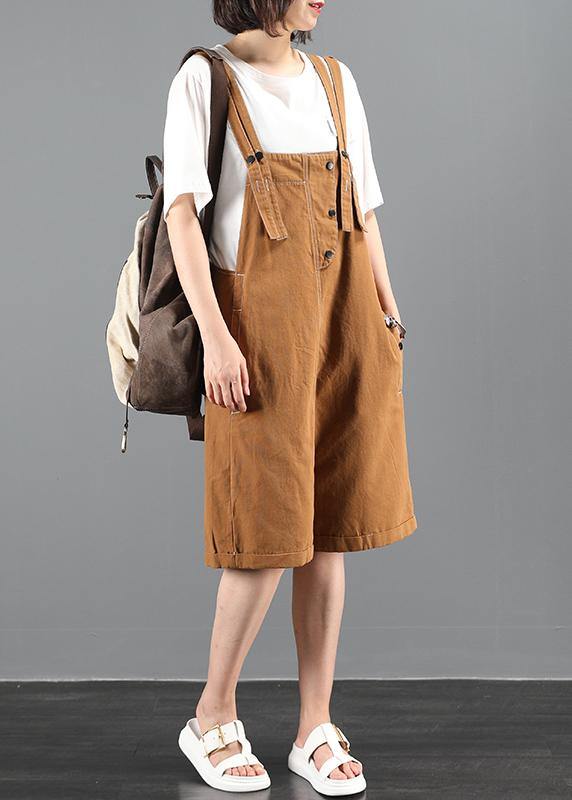 Summer 202 loose tooling brown bib pants women casual fashion five-point pants jumpsuit dylinoshop