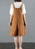 Summer 202 loose tooling brown bib pants women casual fashion five-point pants jumpsuit dylinoshop