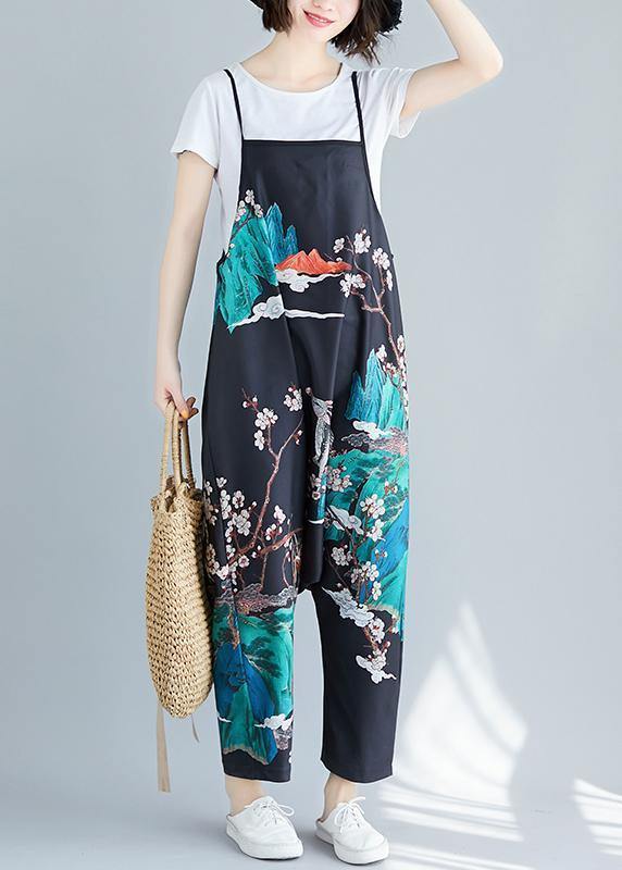 Summer simple fashion print personality bib nine points casual piece harem pants dylinoshop