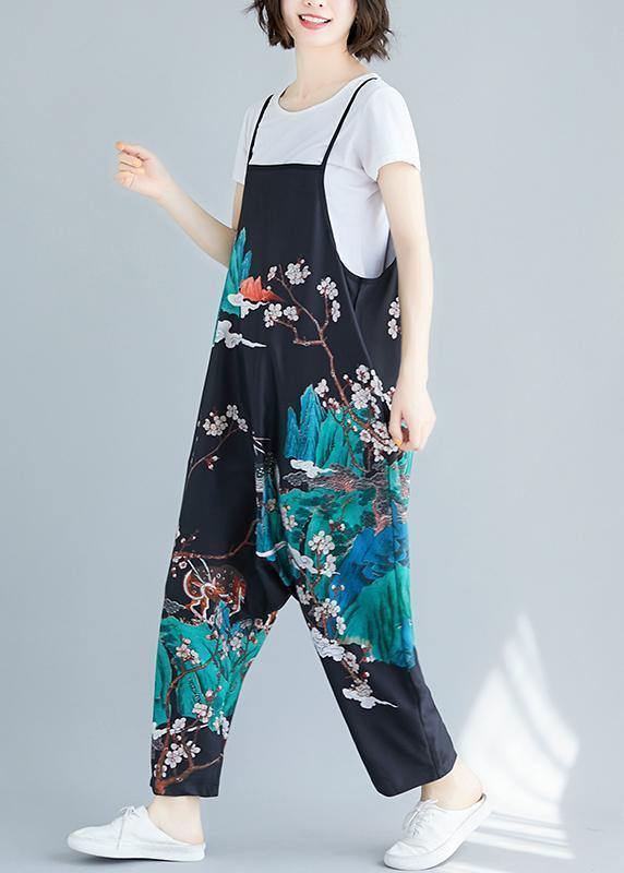Summer simple fashion print personality bib nine points casual piece harem pants dylinoshop