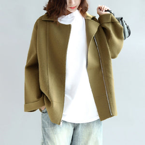 Tea green zippered woolen short coats oversize jackets cape coat CTS171028