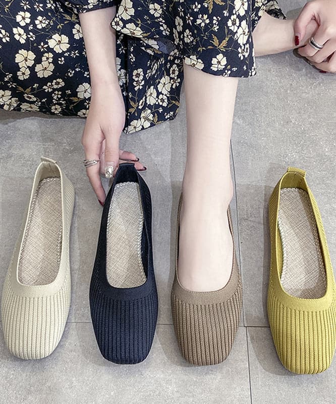 2022 Yellow Knit Cotton Fabric Flat Feet Shoes For Women BX-PDX220407