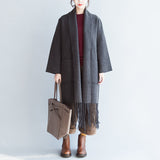 Fine gray cashmere coats tasseled hem woolen jackets long cardigans warm CDG171028