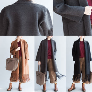 Fine gray cashmere coats tasseled hem woolen jackets long cardigans warm CDG171028