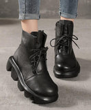 Unique Black Genuine Leather Ankle Boots XZ210617-220630