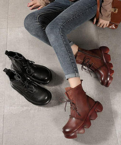 Unique Black Genuine Leather Ankle Boots XZ210617-220630
