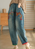 Unique Blue Casual Pockets Embroideried Harem Fall Denim Pants GK-LPTS210910