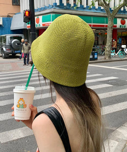 Unique Green Solid Color Knit Bucket Hat dylinoshop