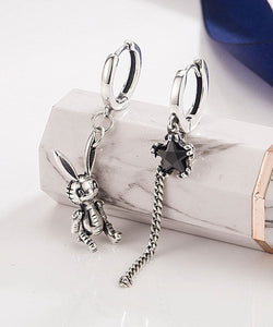 Unique Silver Color Rabbit Zircon Asymmetrical Design Silver Drop Earrings Jew-EAR220805