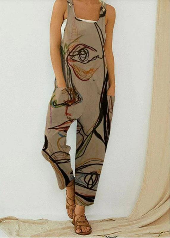 Vintage Abstract Art Illustration Print Straps Women Jumpsuit With Pocket dylinoshop