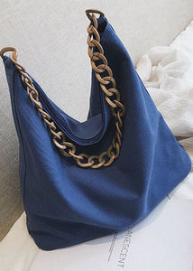 Vintage Blue Solid Canvas Tote Handbag BGS211231