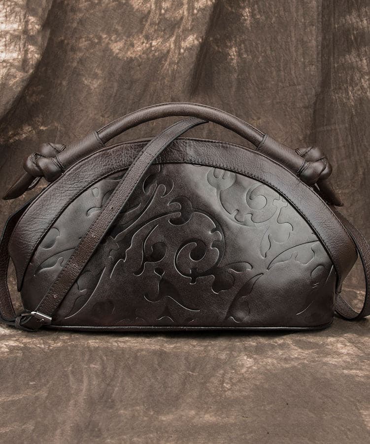 Vintage Coffee Embossing Calf Leather Women's Tote Handbag ZP-BGS220816