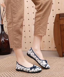 Vintage Embroideried Flats Beige Cotton Fabric Flat Shoes For Women BX-PDX220407