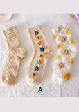 Vintage Floral Jacquard Cotton Mid Calf Socks dylinoshop