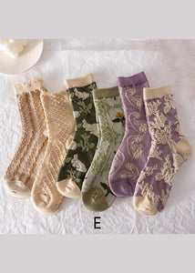 Vintage Floral Jacquard Cotton Mid Calf Socks dylinoshop
