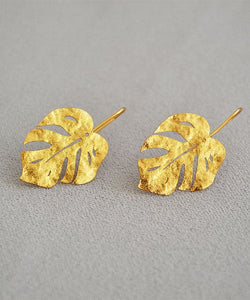 Vintage Gold Leaf Shape 14K Gold Copper Stud Earrings Jew-EAR220805