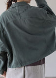 Vintage Green Button Patchwork Pockets Fall Denim Coat BSDJK-DJK211117