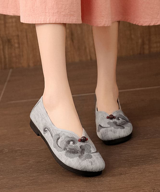 Vintage Grey Flats Comfy Cotton Fabric Embroideried Flat Feet Shoes BX-XZ-PDX20220401