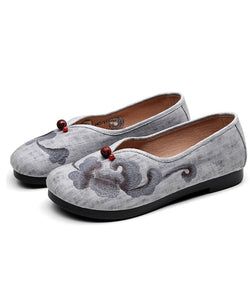Vintage Grey Flats Comfy Cotton Fabric Embroideried Flat Feet Shoes BX-XZ-PDX20220401