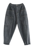 Vintage Grey High Waist Pockets Harem Fall Denim Pants BSNZ-LPTS211014