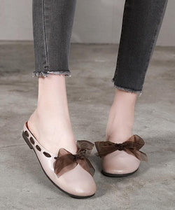 Vintage Lace Up Flat Shoes Brown Cowhide Leather Slippers LT210609