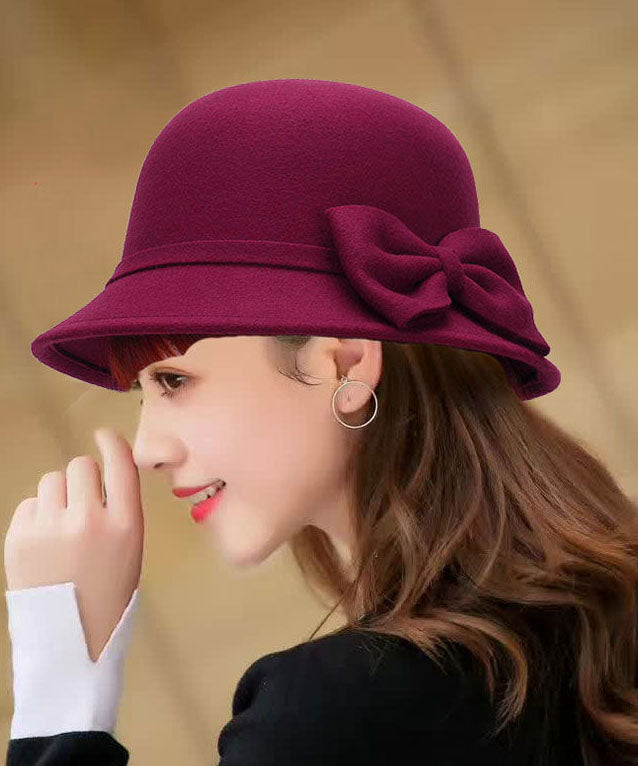 Vintage Mulberry Solid Bow Woolen Cloche Hat dylinoshop