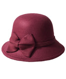 Vintage Mulberry Solid Bow Woolen Cloche Hat dylinoshop