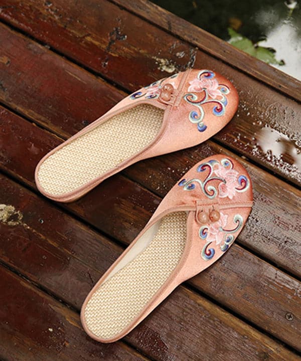 Vintage Orange Embroideried Comfy Cotton Slide Sandals SHOE-LT220328