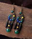 Vintage Peacock Green Agate Metal Drop Earrings Jew-EAR220805