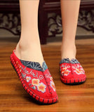 Vintage Red Slide Sandals Embroideried Cotton Fabric Splicing Slides BX-LT220407