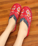 Vintage Red Slide Sandals Embroideried Cotton Fabric Splicing Slides BX-LT220407