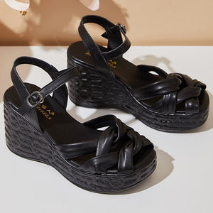 Weave Open Toe Leather Wedges Sandals Women's Casual Shoes GCSK26 Touchy Style