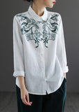 White Cotton Shirt Top Embroideried Oversized Long Sleeve GK-LTP220815