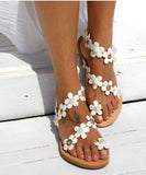 White Flower Faux Leather Sandals Cross Strap Sandals For Women Boho-LX220531