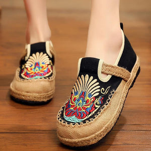 Women  Flats Black Embroideried Cotton Fabric Flats Shoes PDX210630